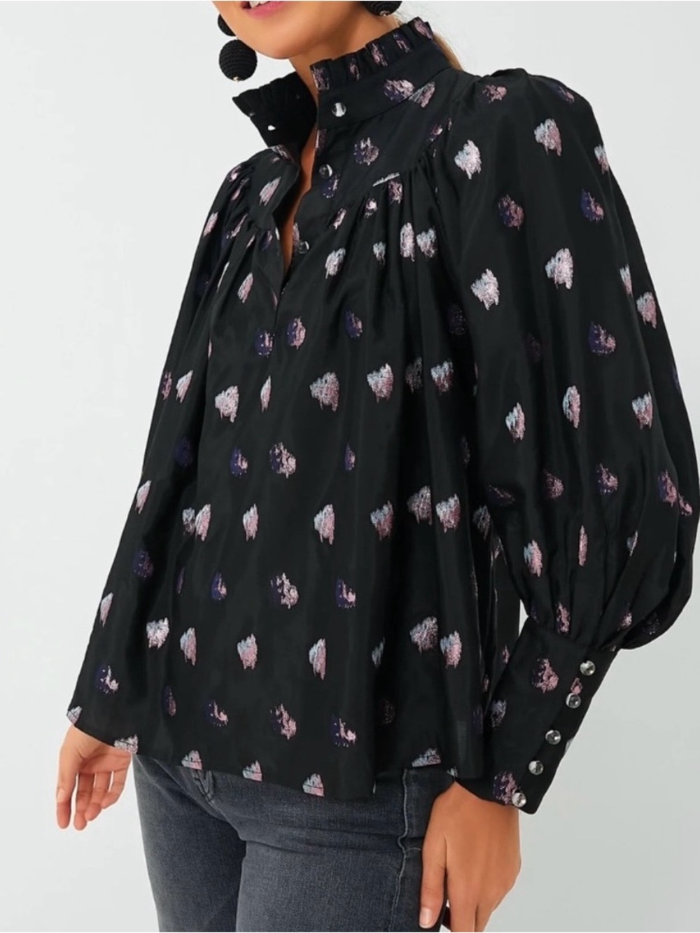 Tuckernuck Black and Blurred Dot FIL Coupe Cortana Blouse